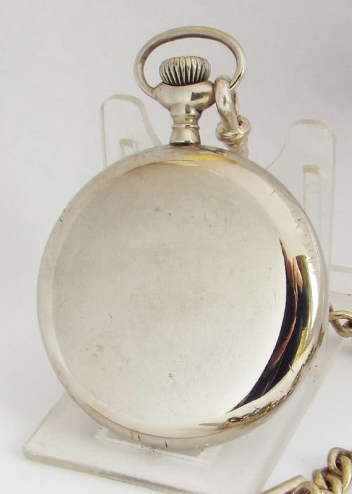 fig 1. Antique 1913 Waltham Traveler pocket watch and chain.