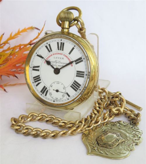 Unusual Railway Timekeeper Pocket Watch & Chain