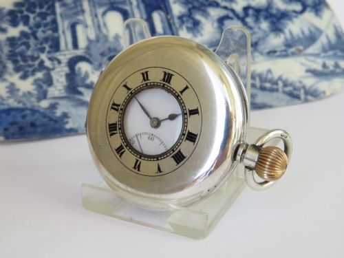 Antique Leal Chatelain Dreadnought Silver Half Hunter Pocket Watch