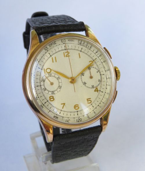 fig 1. Gents 1950s 18ct gold chronograph wristwatch