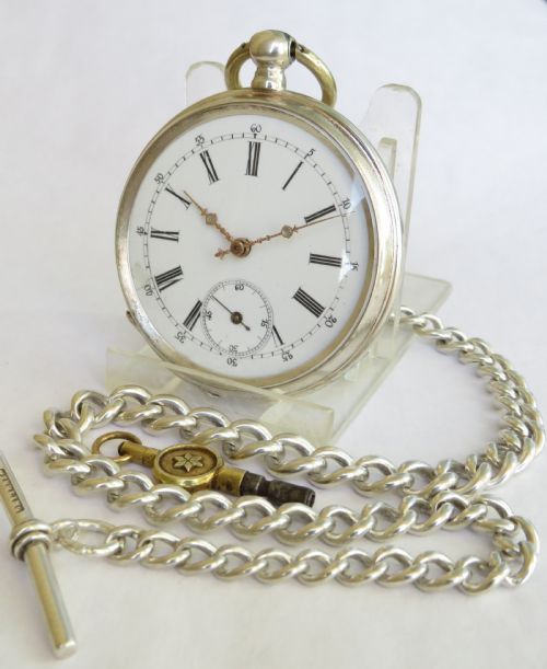 Antique Silver Pocket Watch and Chain