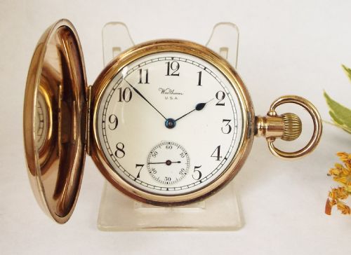 Vintage 1930s Waltham Traveler Full Hunter Pocket Watch.