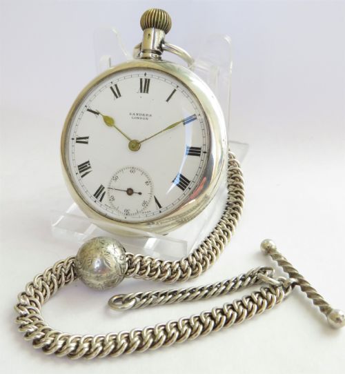 Antique Silver Büren Pocket Watch and Chain