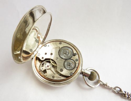 fig 1. Antique silver Büren pocket watch and chain