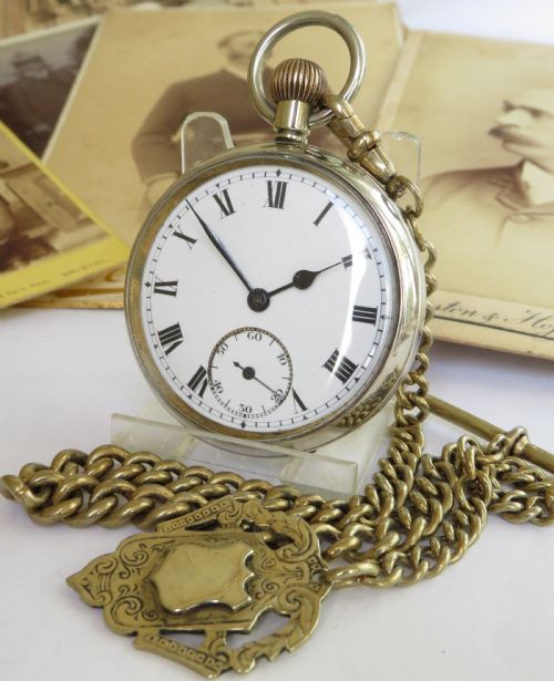 1930s Nickel Pocket Watch and Chain