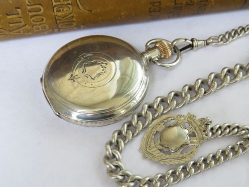fig 1. Waltham Royal silver hunter pocket watch & chain
