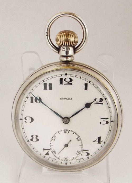 A 1932 Silver Pinnacle Stem Winding Pocket Watch.