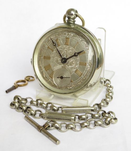 Antique Key Winding Pocket Watch and Chain.
