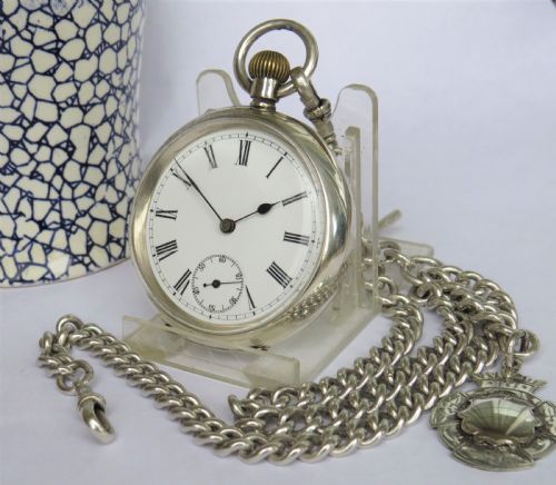 Antique Silver Omega Pocket Watch and Chain