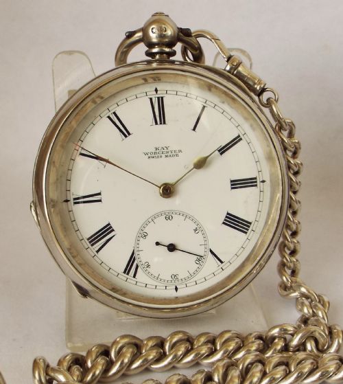 fig 1. An antique Kays silver pocket watch with silver albert.