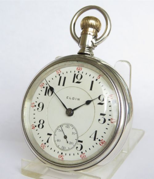 silver elgin b w raymond railroad pocket watch - CATEGORY: ANTIQUE WATCHES - DATED 1910