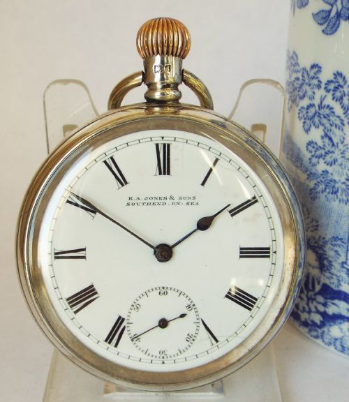 Antique Silver English Lever Pocket Watch Originally Retailed by R.a.jones & Son. Southend -On - Sea