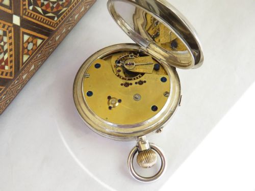 fig 1. Antique English silver hunter chrono pocket watch