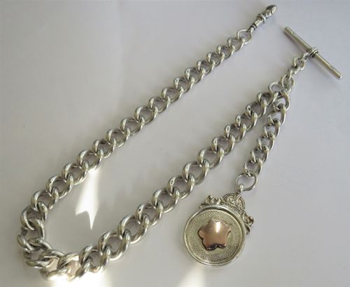Heavy Antique Silver Pocket Watch Chain, 1900