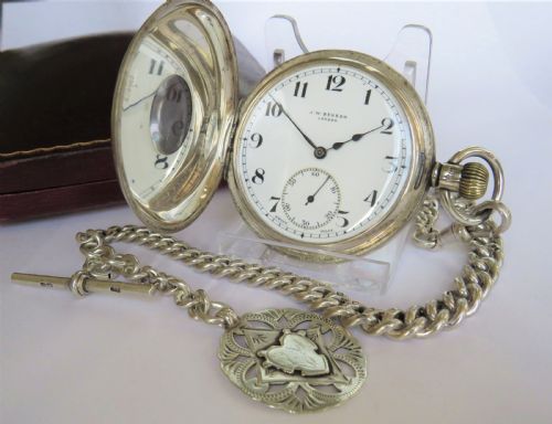 fig 2. Benson silver hunter pocket watch, chain & box