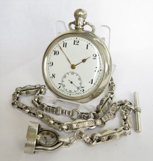 Antique Silver 1919 Selezi Pocket Watch and Chain