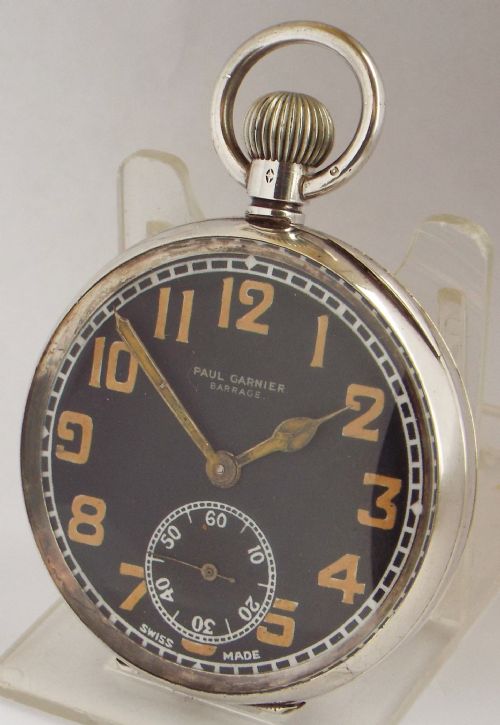 Antique 1919 Paul Garnier Barrage Silver Pocket Watch.
