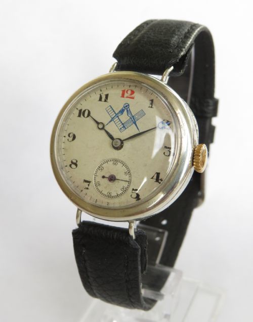 Antique Masonic Silver Marvin Trench Watch, 1915