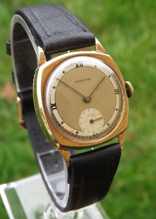 fig 1. 9ct gold Invicta mid-size wrist watch by Seeland Watch Co