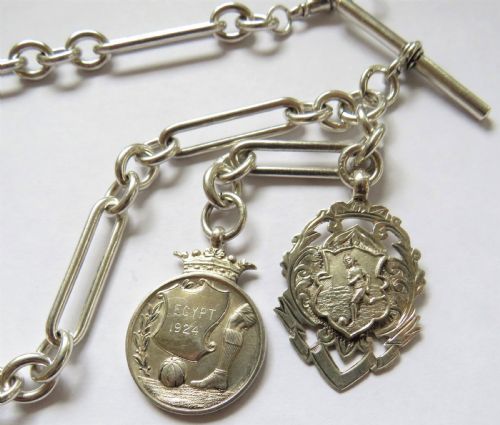 1920s Silver Military Football Fobs and Watch Chain