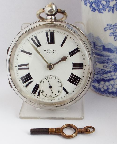 Antique Silver Lancashire Watch Company Pocket Watch Retailed by H Stone of Leeds.