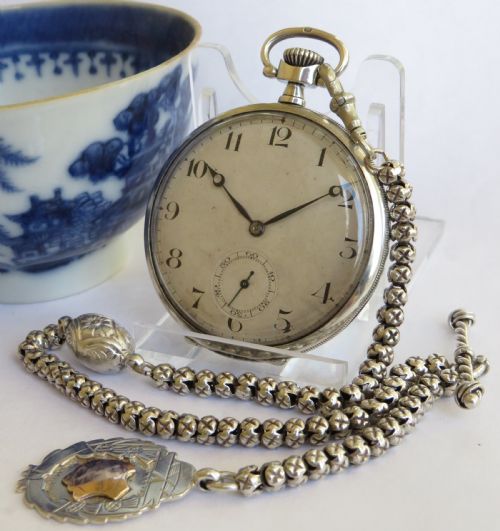 1925 Silver Cyma Pocket Watch with Albert