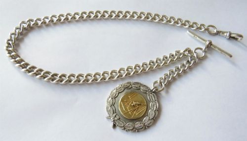 Antique Silver Pocket Watch Chain & Gymnastics Fob