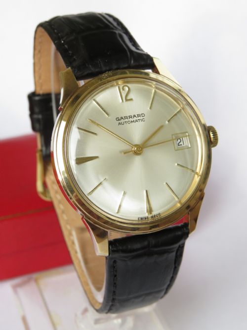 fig 1. Gents boxed 9ct gold Garrard automatic wrist watch, 1968