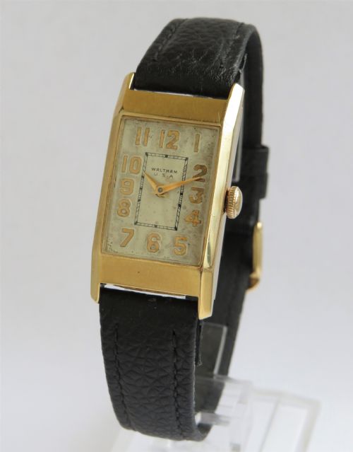 fig 1. Mid-size 9ct gold Waltham Art Deco watch, 1934