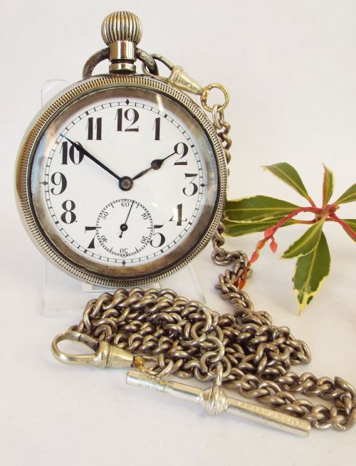 1920s Nickel Pocket Watch and Chain.