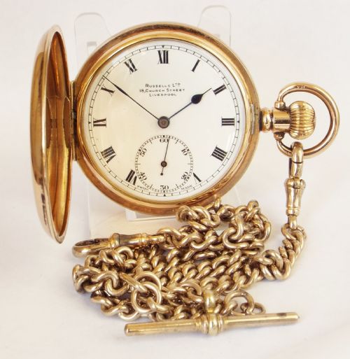 A 1920s Thomas Russell Full Hunter Pocket Watch & Chain.
