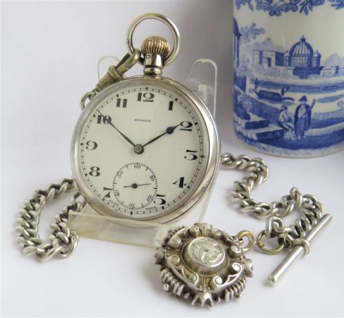 1932 Silver Pinnacle Pocket Watch and Silver Chain