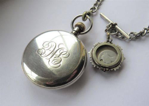 fig 1. 1932 silver Pinnacle pocket watch and silver chain