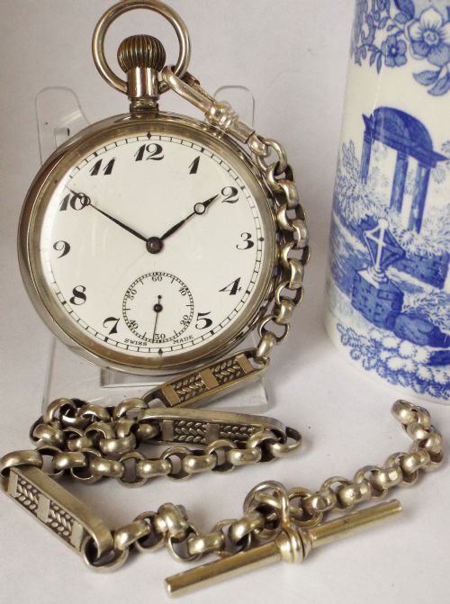 1920s Dimier Freres & Cie  Pocket Watch and Chain.