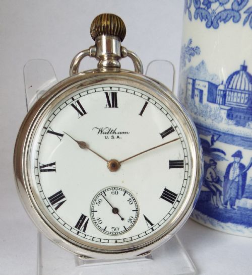Antique Silver Waltham Traveler Pocket Watch, 1918.