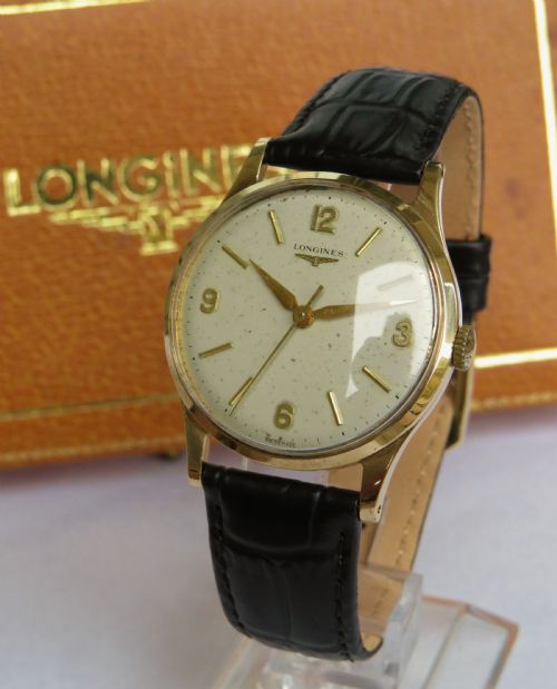Gents 9ct Gold Longines Wrist Watch, Boxed