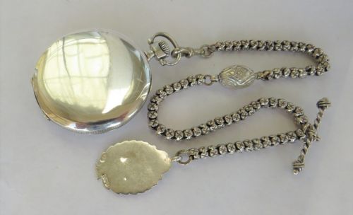 fig 1. 1925 silver Cyma pocket watch with albert