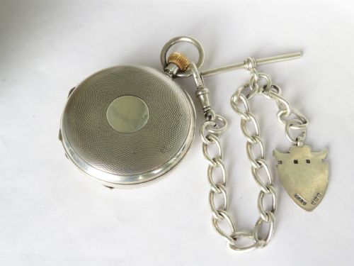 fig 2. Rotherhams silver half hunter pocket watch & chain