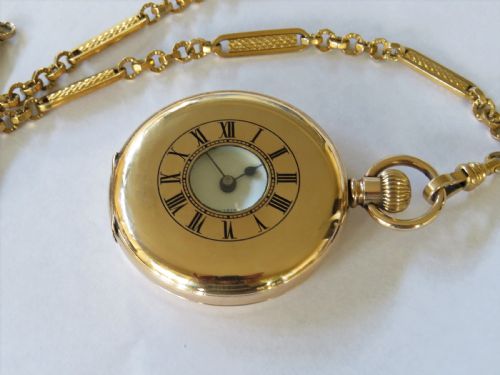 fig 1. English ¾ plate half hunter pocket watch & albert