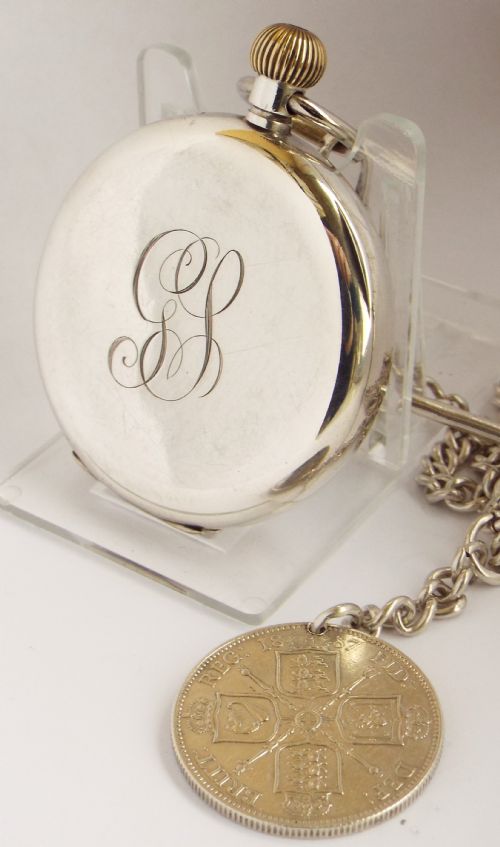 fig 2. Antique 1918 silver James Wadsworth pocket watch and albert.