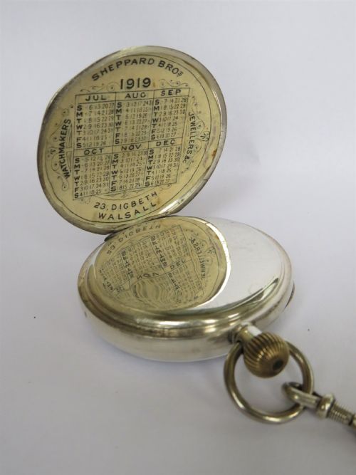 fig 1. 1918 silver James Wadsworth pocket watch & chain