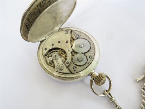 fig 3. 1918 silver James Wadsworth pocket watch & chain