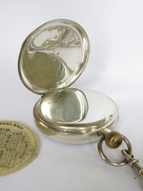 fig 4. 1918 silver James Wadsworth pocket watch & chain
