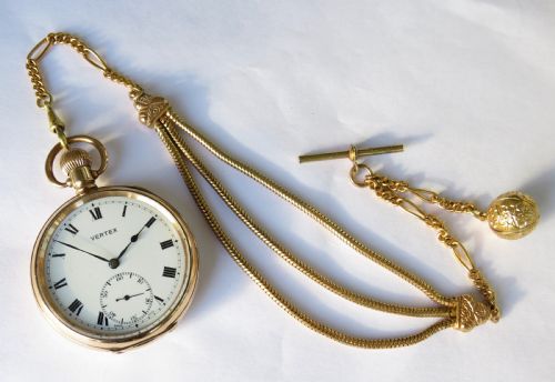 fig 1. Antique Vertex Revue pocket watch and chain