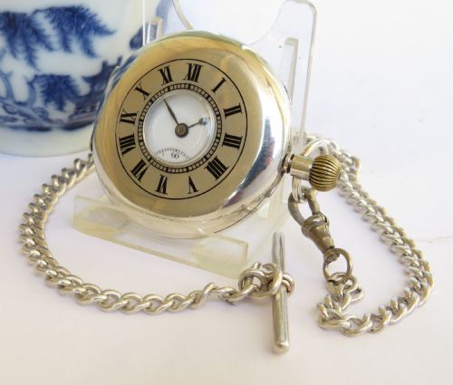 Antique Silver Electa Half Hunter Pocket Watch  & Chain