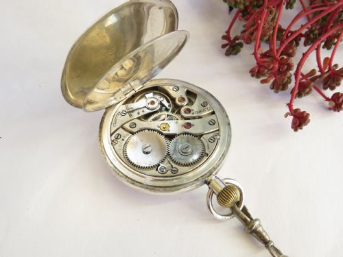 fig 3. Antique silver Electa half hunter pocket watch & chain