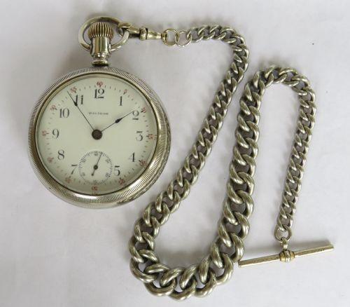 fig 1. Antique 1902 Waltham pocket watch and chain