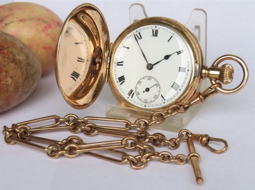 Antique Full Hunter Pocket Watch and Chain