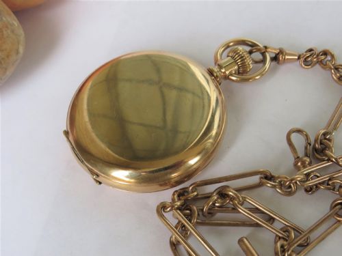 fig 1. Antique full hunter pocket watch and chain
