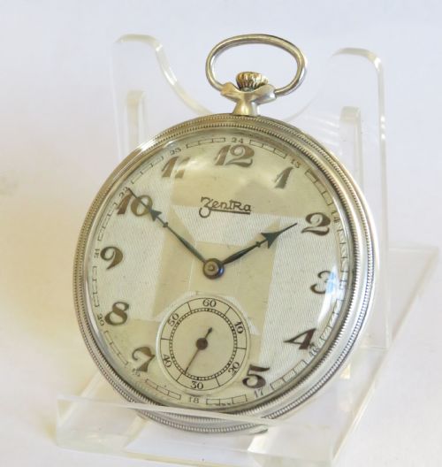 fig 1. Art Deco Zentra silver pocket watch.